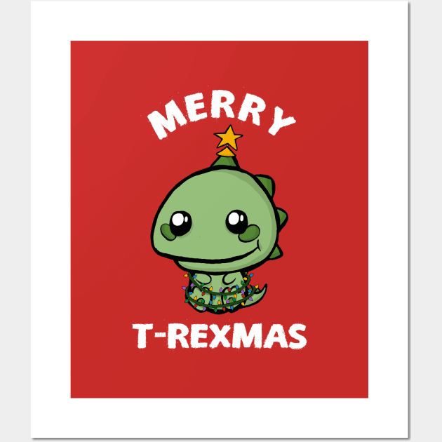 Merry T-Rexmas! - cute funny christmas design Wall Art by toruandmidori